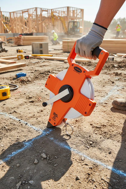 KESON Long Tape Measure: Manual, NR18-100, SAE, 100 ft, 1/8 in, Plastic, Nonmagnetic Single Hook Tip