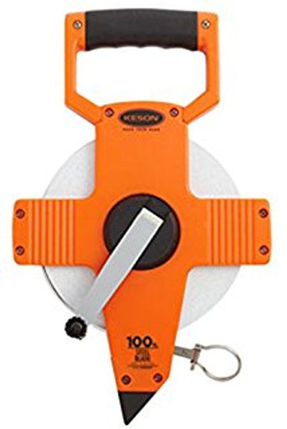 KESON Long Tape Measure: Manual, NR18-100, SAE, 100 ft, 1/8 in, Plastic, Nonmagnetic Single Hook Tip